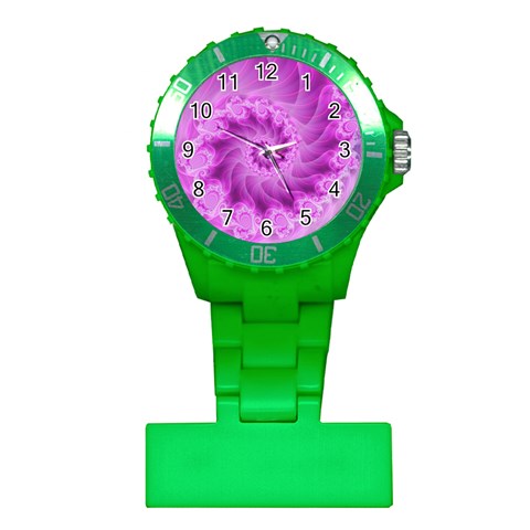 Silky Pink Spiral Fractal  Plastic Nurses Watch from ArtsNow.com Front