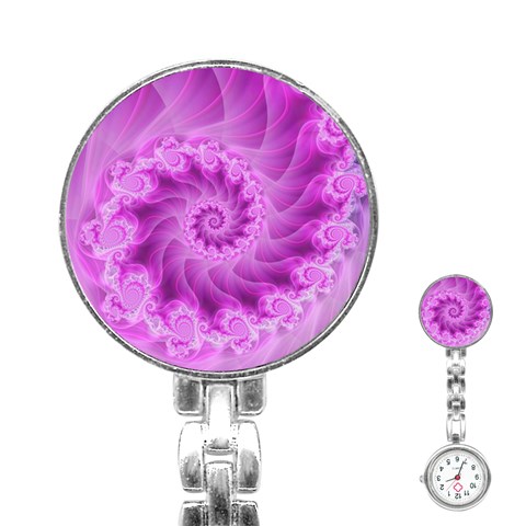 Silky Pink Spiral Fractal  Stainless Steel Nurses Watch from ArtsNow.com Front