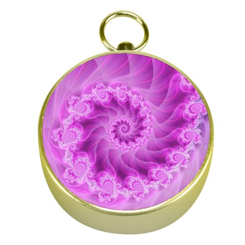 Silky Pink Spiral Fractal  Gold Compass from ArtsNow.com Front