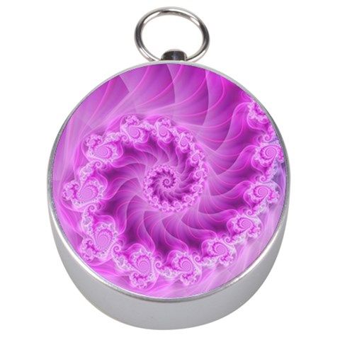 Silky Pink Spiral Fractal  Silver Compass from ArtsNow.com Front