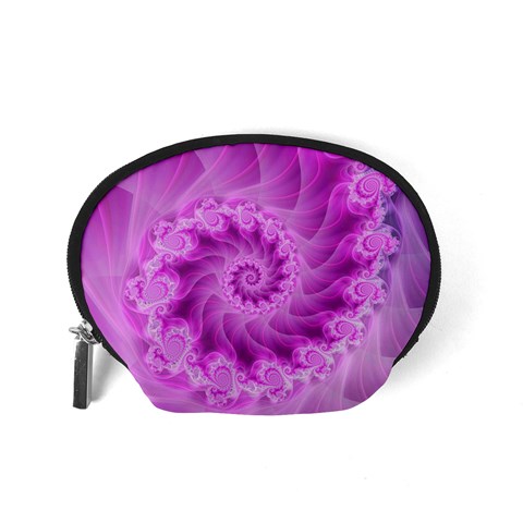 Silky Pink Spiral Fractal  Accessory Pouch (Small) from ArtsNow.com Back