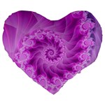 Silky Pink Spiral Fractal  Large 19  Premium Flano Heart Shape Cushion