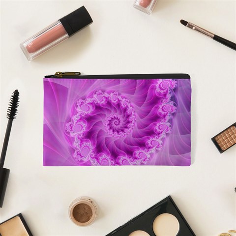 Silky Pink Spiral Fractal  Cosmetic Bag (XS) from ArtsNow.com Front