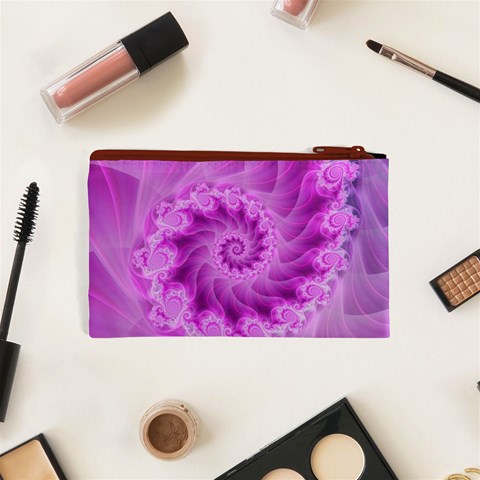 Silky Pink Spiral Fractal  Cosmetic Bag (XS) from ArtsNow.com Back