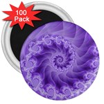 Silky Purple Spiral Fractal 3  Magnet (100 pack)