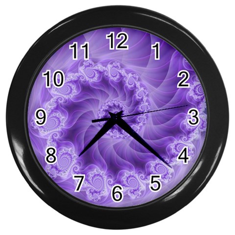 Silky Purple Spiral Fractal Wall Clock (Black) from ArtsNow.com Front