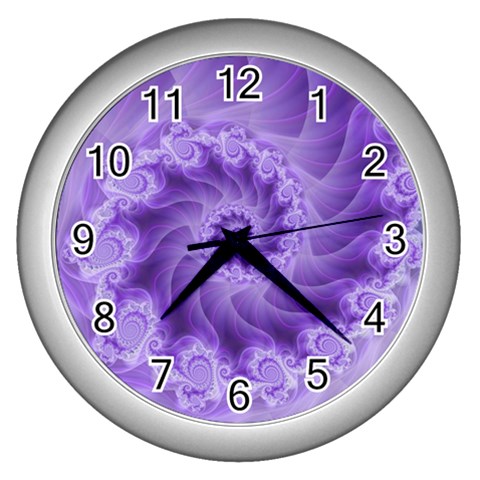 Silky Purple Spiral Fractal Wall Clock (Silver) from ArtsNow.com Front