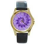 Silky Purple Spiral Fractal Round Gold Metal Watch