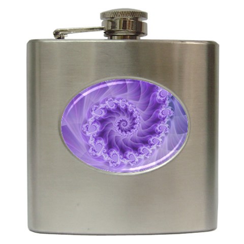 Silky Purple Spiral Fractal Hip Flask (6 oz) from ArtsNow.com Front