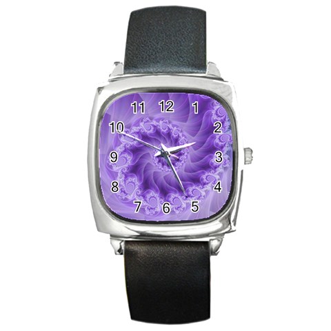 Silky Purple Spiral Fractal Square Metal Watch from ArtsNow.com Front