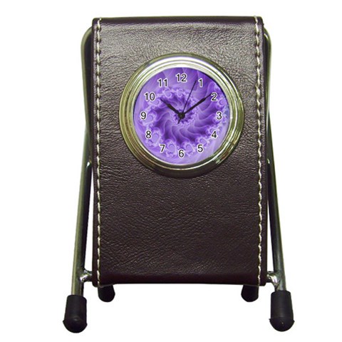 Silky Purple Spiral Fractal Pen Holder Desk Clock from ArtsNow.com Front