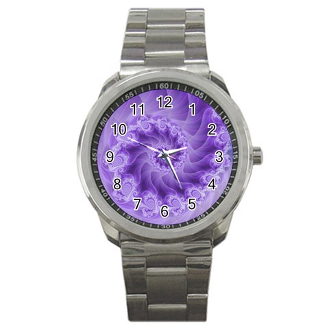 Silky Purple Spiral Fractal Sport Metal Watch from ArtsNow.com Front