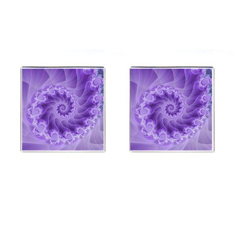 Silky Purple Spiral Fractal Cufflinks (Square) from ArtsNow.com Front(Pair)