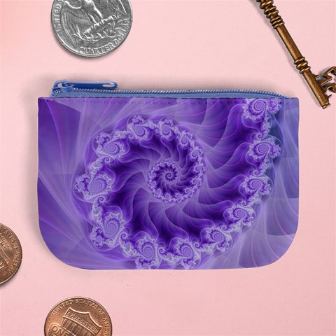 Silky Purple Spiral Fractal Mini Coin Purse from ArtsNow.com Front