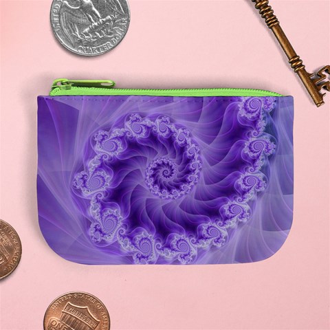 Silky Purple Spiral Fractal Mini Coin Purse from ArtsNow.com Front