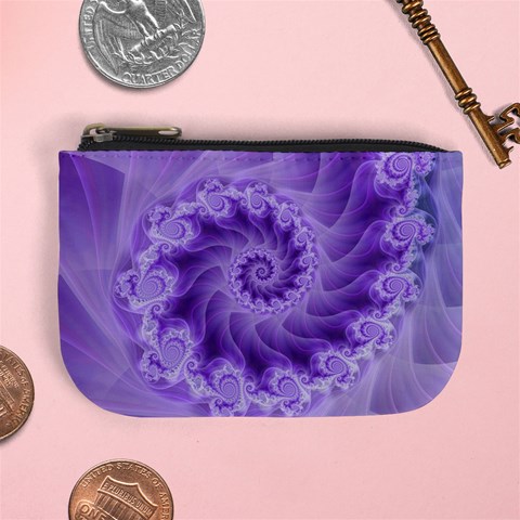 Silky Purple Spiral Fractal Mini Coin Purse from ArtsNow.com Front