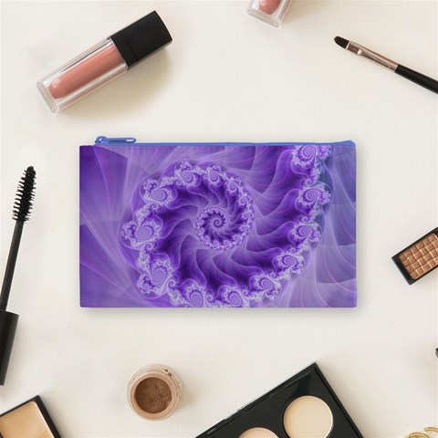 Silky Purple Spiral Fractal Cosmetic Bag (Small) from ArtsNow.com Front