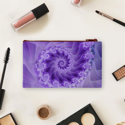 Silky Purple Spiral Fractal Cosmetic Bag (Small) from ArtsNow.com Back