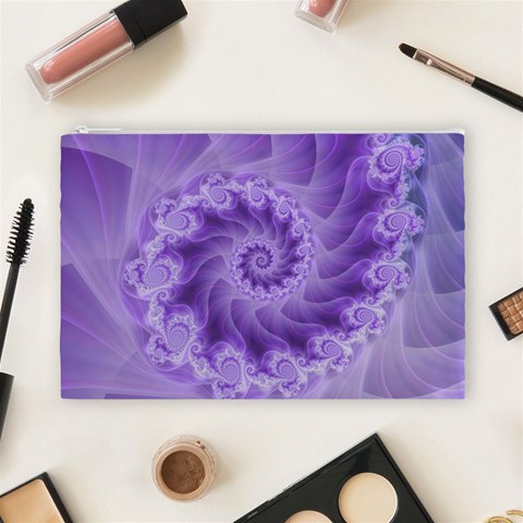 Silky Purple Spiral Fractal Cosmetic Bag (Large) from ArtsNow.com Front