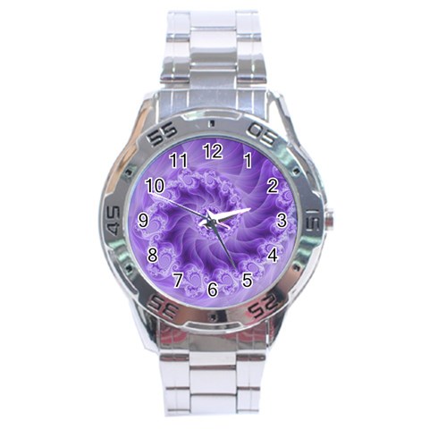 Silky Purple Spiral Fractal Stainless Steel Analogue Watch from ArtsNow.com Front