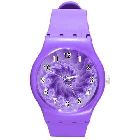 Silky Purple Spiral Fractal Round Plastic Sport Watch (M) from ArtsNow.com Front