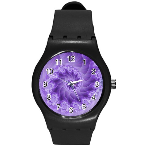 Silky Purple Spiral Fractal Round Plastic Sport Watch (M) from ArtsNow.com Front