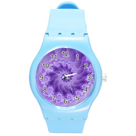 Silky Purple Spiral Fractal Round Plastic Sport Watch (M) from ArtsNow.com Front