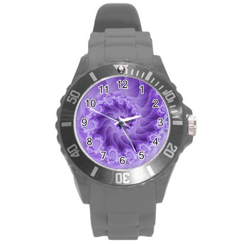 Silky Purple Spiral Fractal Round Plastic Sport Watch (L) from ArtsNow.com Front