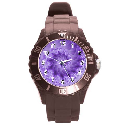 Silky Purple Spiral Fractal Round Plastic Sport Watch (L) from ArtsNow.com Front