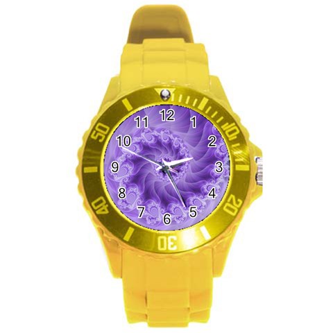 Silky Purple Spiral Fractal Round Plastic Sport Watch (L) from ArtsNow.com Front