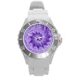 Silky Purple Spiral Fractal Round Plastic Sport Watch (L)