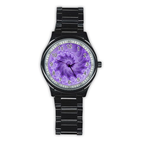 Silky Purple Spiral Fractal Stainless Steel Round Watch from ArtsNow.com Front