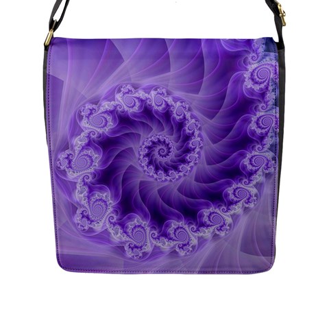 Silky Purple Spiral Fractal Flap Closure Messenger Bag (L) from ArtsNow.com Front