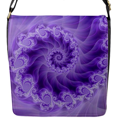 Silky Purple Spiral Fractal Flap Closure Messenger Bag (S) from ArtsNow.com Front