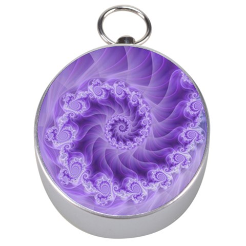 Silky Purple Spiral Fractal Silver Compass from ArtsNow.com Front