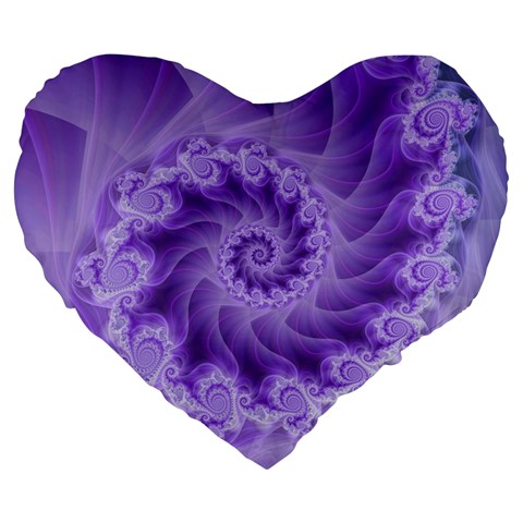 Silky Purple Spiral Fractal Large 19  Premium Flano Heart Shape Cushion from ArtsNow.com Front