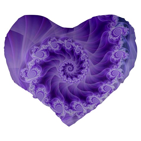 Silky Purple Spiral Fractal Large 19  Premium Flano Heart Shape Cushion from ArtsNow.com Back