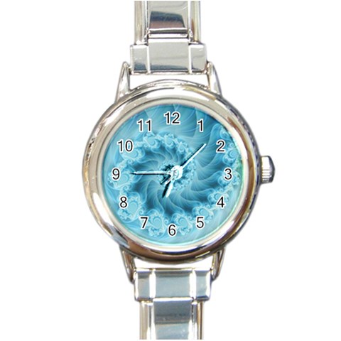 Silky Blue Spiral Fractal Round Italian Charm Watch from ArtsNow.com Front