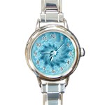 Silky Blue Spiral Fractal Round Italian Charm Watch