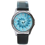 Silky Blue Spiral Fractal Round Metal Watch