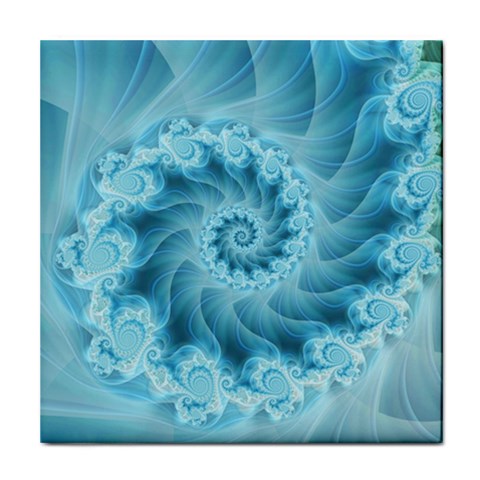 Silky Blue Spiral Fractal Tile Coaster from ArtsNow.com Front