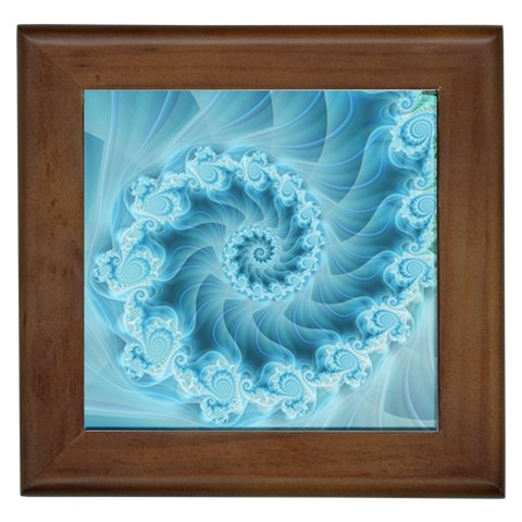 Silky Blue Spiral Fractal Framed Tile from ArtsNow.com Front