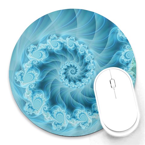 Silky Blue Spiral Fractal Round Mousepad from ArtsNow.com Front