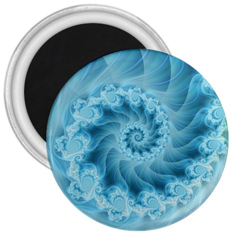 Silky Blue Spiral Fractal 3  Magnet from ArtsNow.com Front