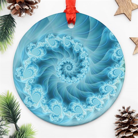 Silky Blue Spiral Fractal Ornament (Round) from ArtsNow.com Front