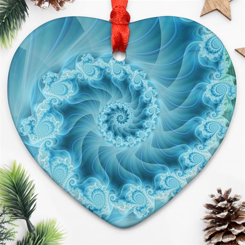 Silky Blue Spiral Fractal Ornament (Heart) from ArtsNow.com Front