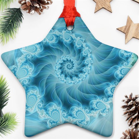 Silky Blue Spiral Fractal Ornament (Star) from ArtsNow.com Front