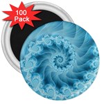 Silky Blue Spiral Fractal 3  Magnet (100 pack)