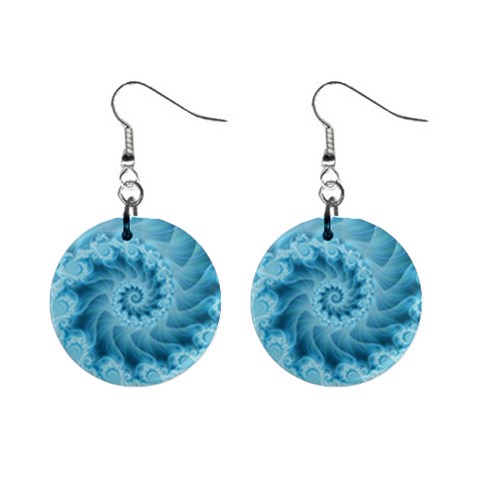 Silky Blue Spiral Fractal 1  Button Earrings from ArtsNow.com Front