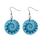 Silky Blue Spiral Fractal 1  Button Earrings